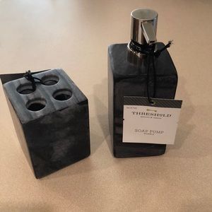 Marble toothbrush holder and soap dispenser